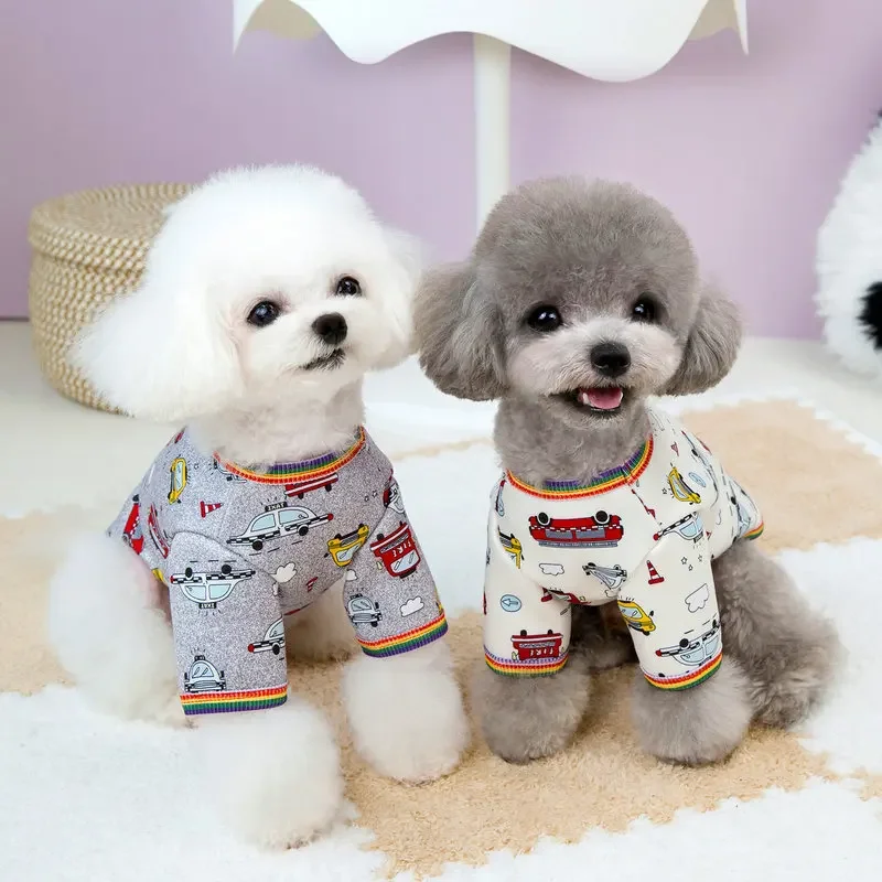 New Ins Dog Clothes Winter Printed Cartoon Car Hoodie Warm Dog Clothes Can Be Towed Fashion Design Cat Clothes