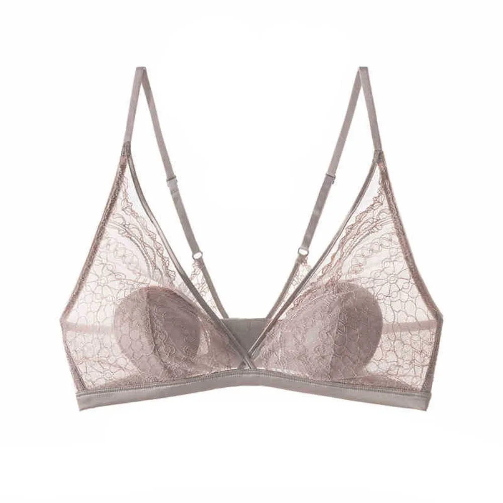 Sujetador de malla de encaje a la moda sin aros con escote en V profundo, sujetador transparente a prueba de golpes para mujer, ropa interior push-up ajustable antiflacidez, regalos