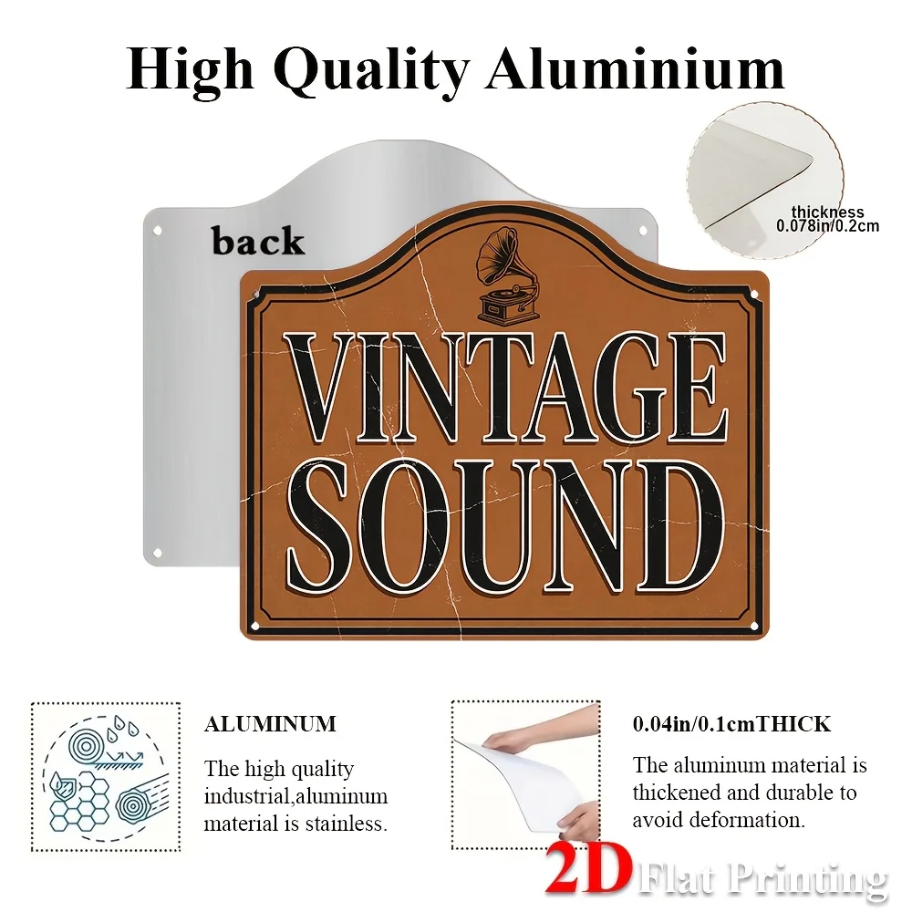 2D Flat Sign Featuring A Vintage Sound Design With A Gramophone, Ideal For Retro Home Decoration, Music Studios, Or Wall Art