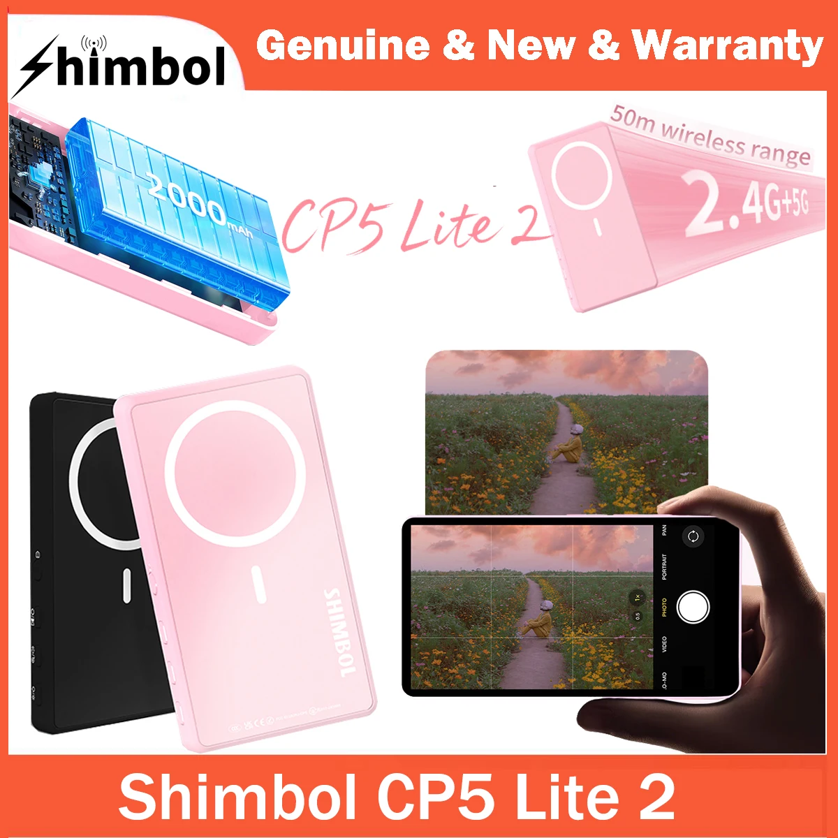 شاشة Shimbol CP5 Lite 2 للهاتف Vlog Selfie مقاس 5 بوصات شاشة كاميرا خلفية عالية الدقة للبث، TikTok، iPhone 16/15/14/13