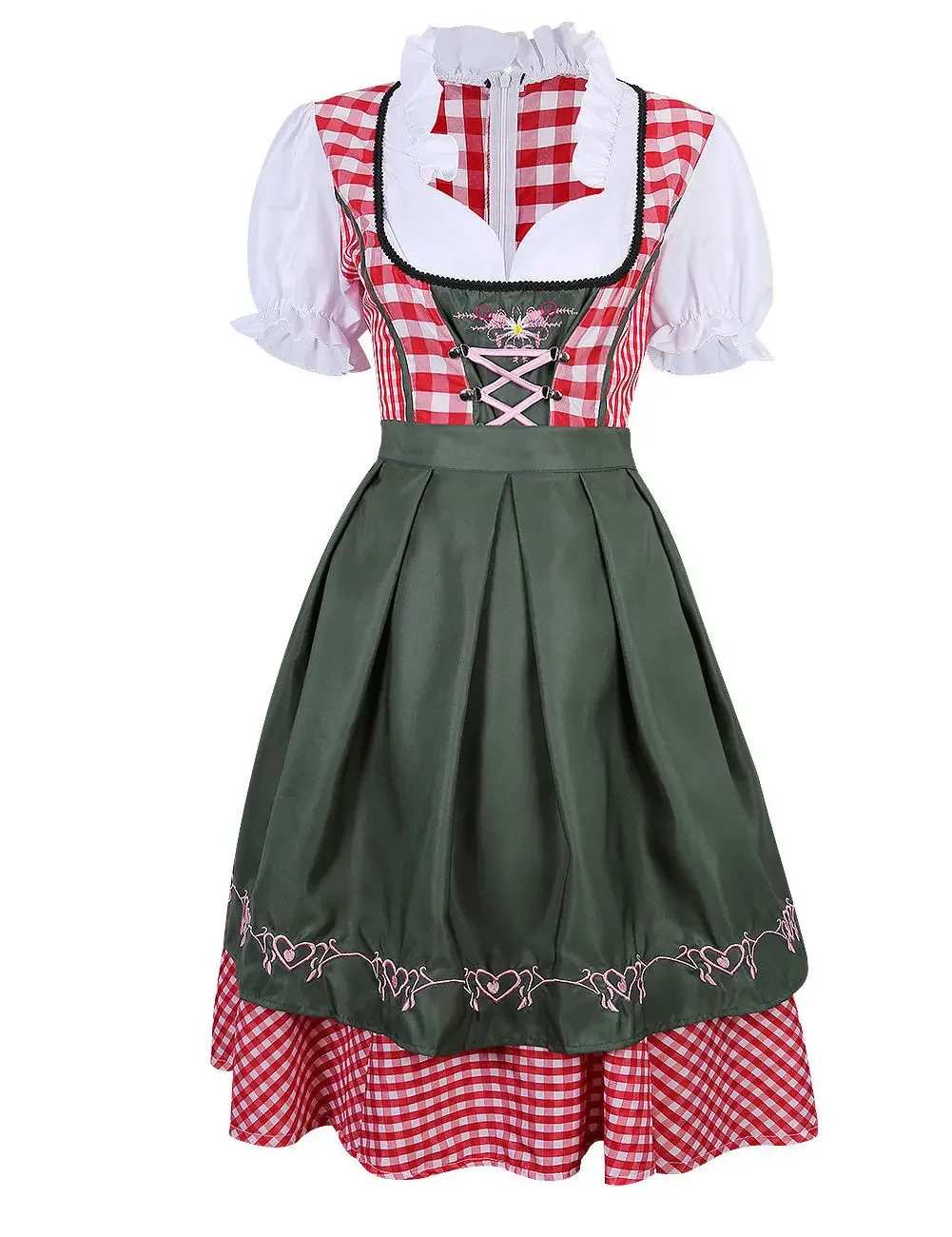 

Womens German Bavarian Dirndl Dress Oktoberfest Traditional Beer Girl Costume W/ Apron