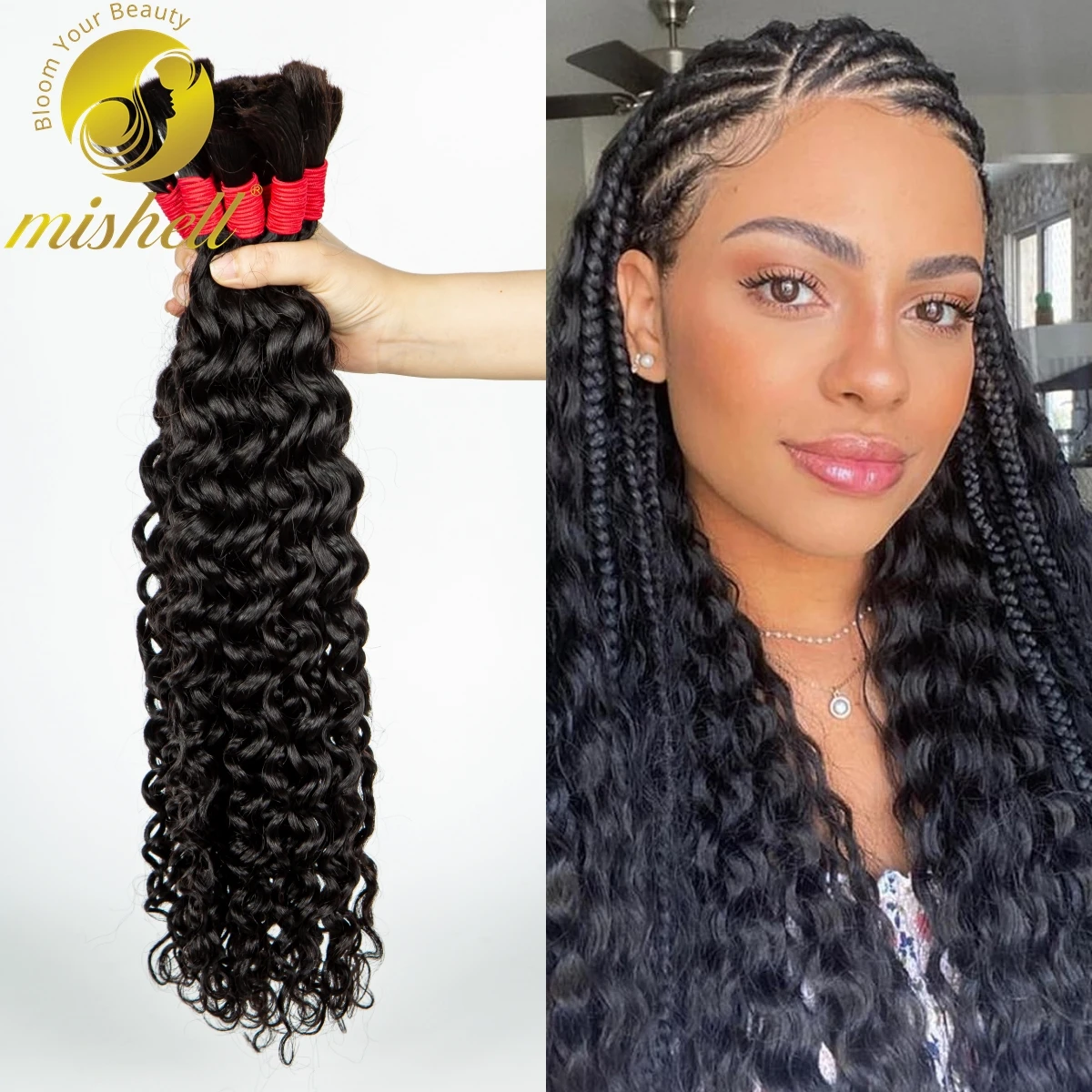 

26 28 Inch Water Wave Human Hair Bulk for Braiding No Weft 100% Virgin Curly Human Hair Braiding Hair Extensions for Boho Braids