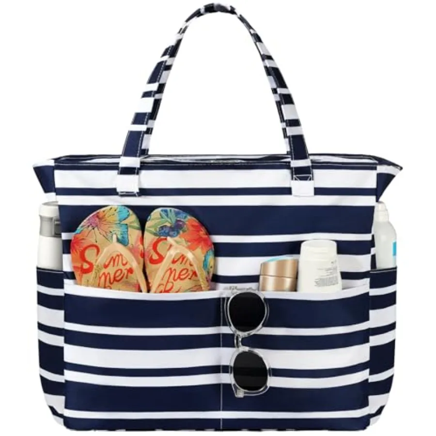 Trifabricy Beach Bags for Women Waterproof Sandproof Women Tote Bag Large Beach Bag with Zipper for Gym Travel Vocation
