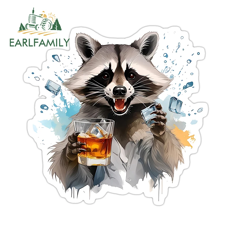EARLFAMILY Creative Raccoon Ink Style Graffiti Car Stickers Kawaii Animals Design Waterproof Decals Suitable For Smooth Surfaces