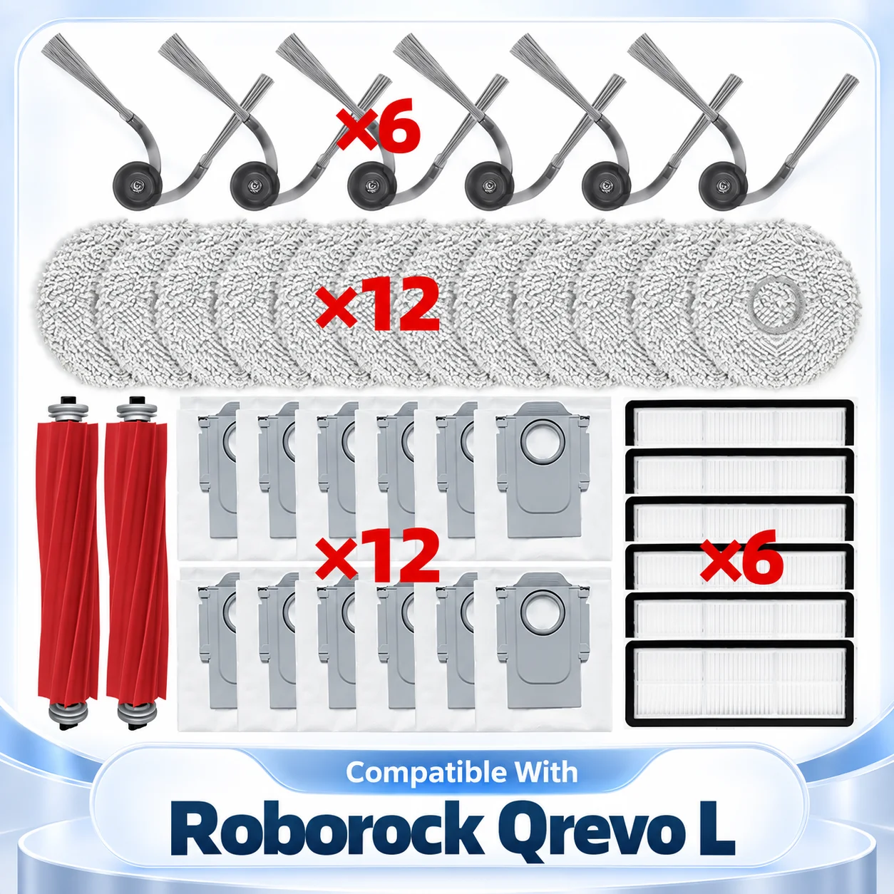Compatible for Roborock Qrevo L / QV 35A / QV 35S / QR 598 / QR 798 Main Side Brush HEPA Filter Mop Pad Dust Bag Spare Part