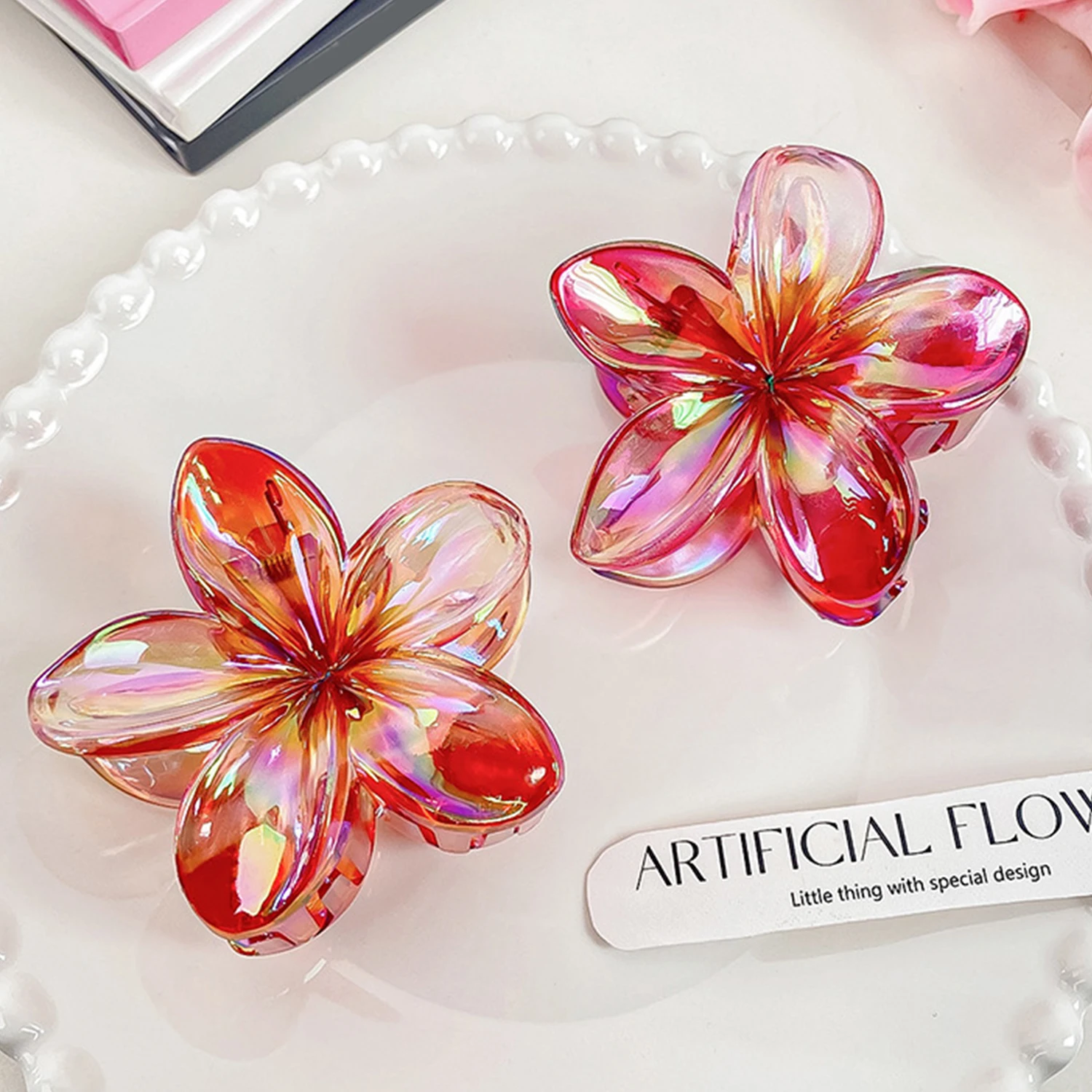 Hair Flower Clips Hawaiian Plumeria Beach Flowers Claw Barrettes Accessories Barrette Kids Colorful Women Piece Artificial