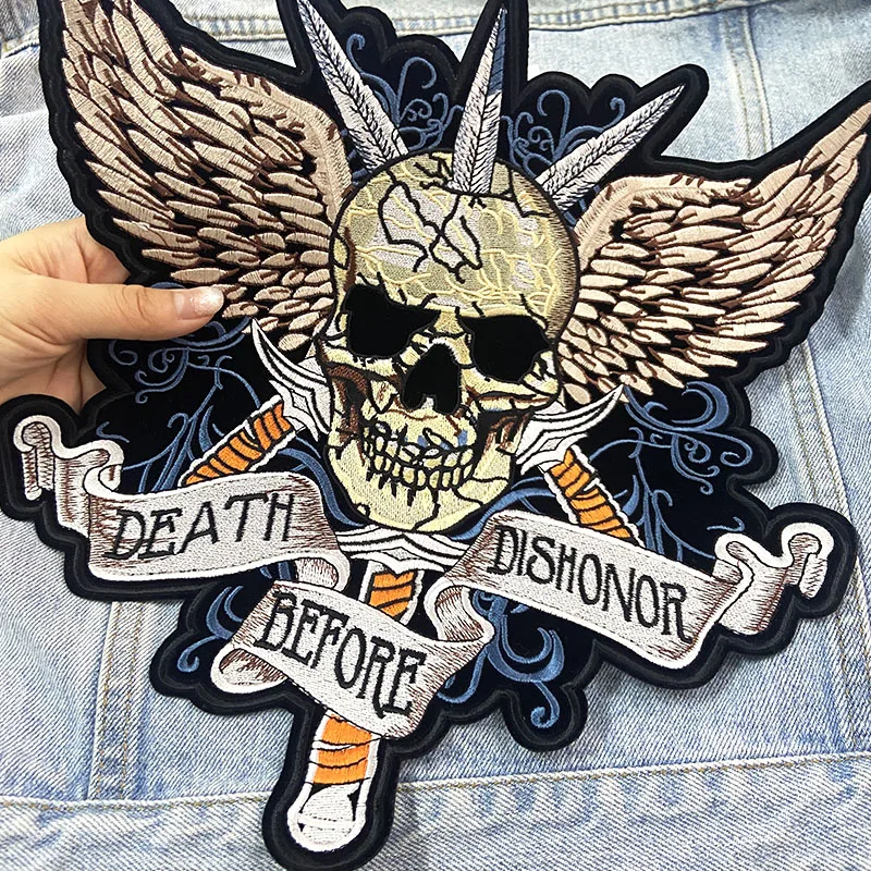 Parche bordado motorista calavera Punk – Grande para espalda o planchar - imagen 2