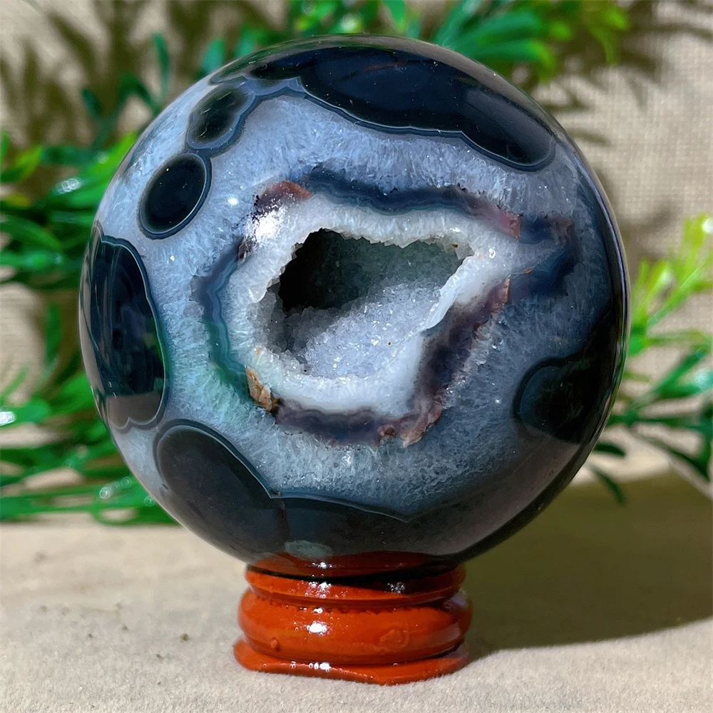 Imagem -04 - Esfera de Cristal Preto Natural Geodo de Cura Mineral Flor Ágata Druzy Minerais Reiki Vivendo Decoração Home Suporte