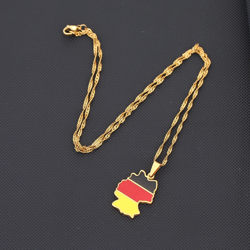 Mode Deutschland Karte Flagge Anhänger Halskette Edelstahl Männer Frauen Deutschland Karten Schmuck Geschenk – Detail 5