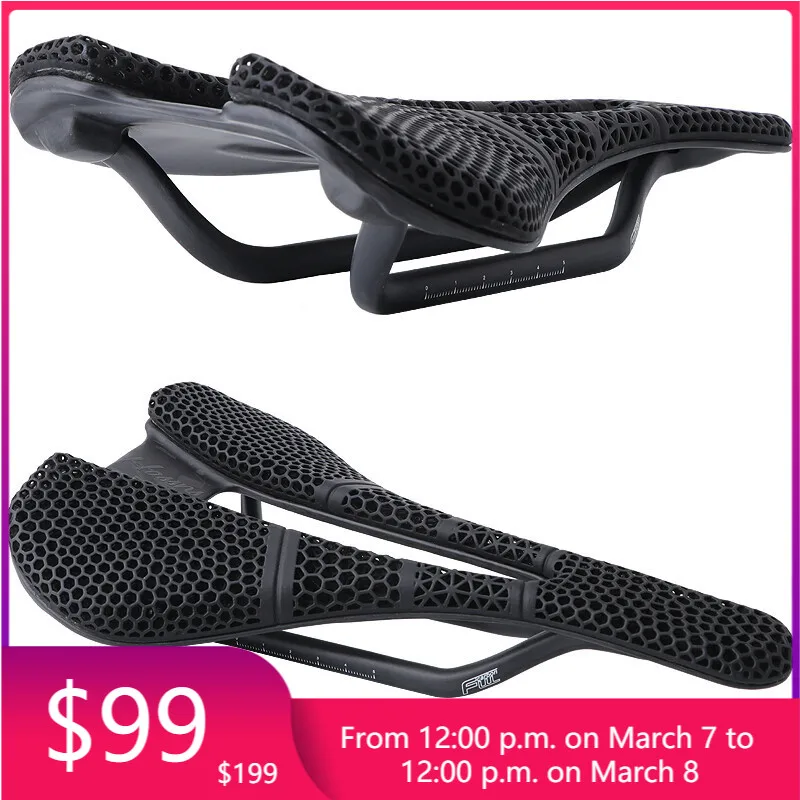 

Hassns Ultra-Light 3D Printed Carbon Fiber Seat Cushion 155mm Widened Breathable Cycling Saddle for Road & Mountain Bikes
