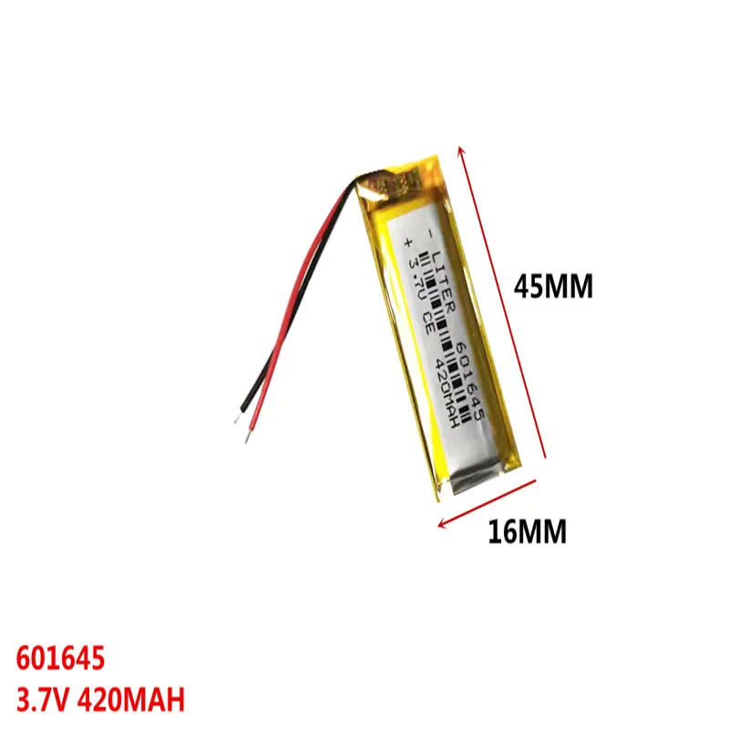 3.7V 420mAh 601645 Rechargeable li Polymer Li-ion Battery For headphones tachograph mp3 mp4