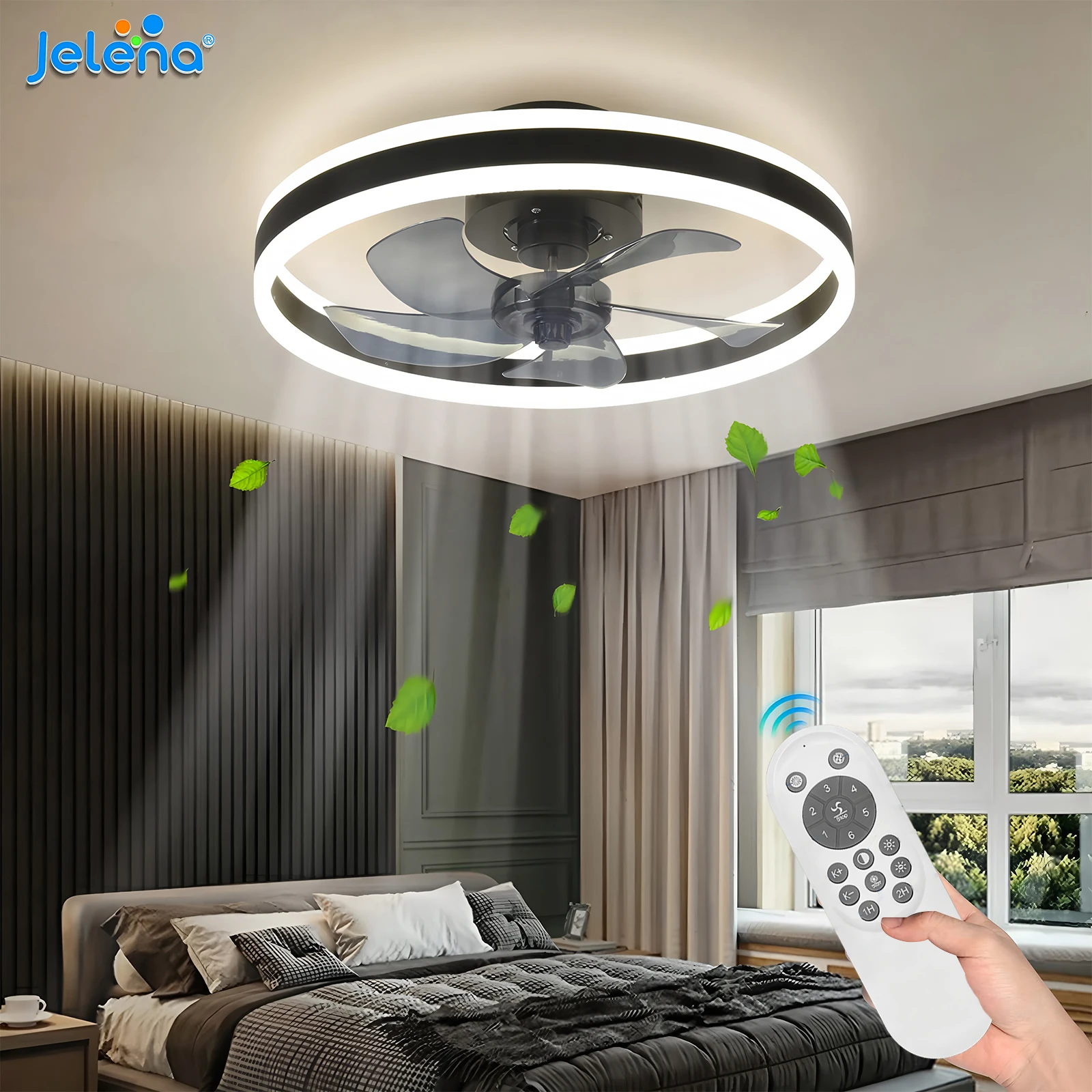 Ventilateur de plafond 50CM avec lumières LED, télécommande, application, intensité variable en continu, décoration pour bureau et salon, ventilateur électrique domestique 6 vitesses