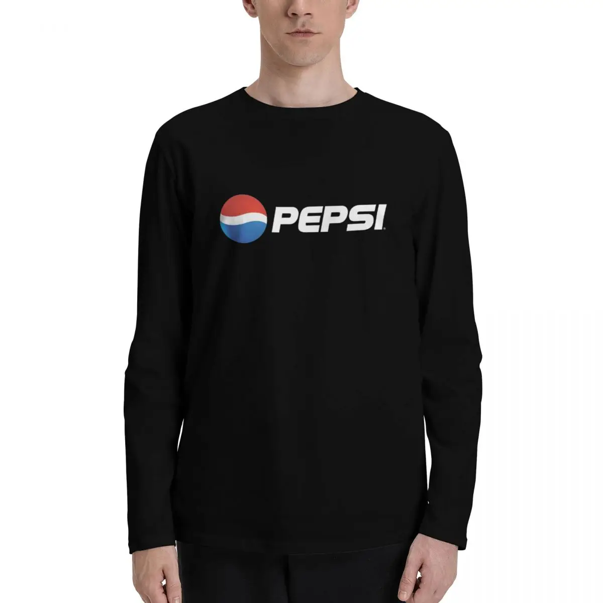 P-Pepsi 100% Cotton Solid Tshirts Mens Long Sleeve Fashion Brand Trend Clothing Tees Autumn Tops