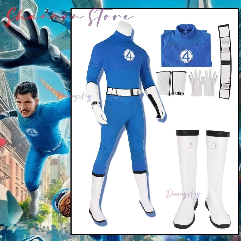 

Four Reed Cosplay Costume Blue Jumpsuit Movie Fantastic Cos Fullset Superhero Zentai Party Invisible Man Jumpsuit Cos