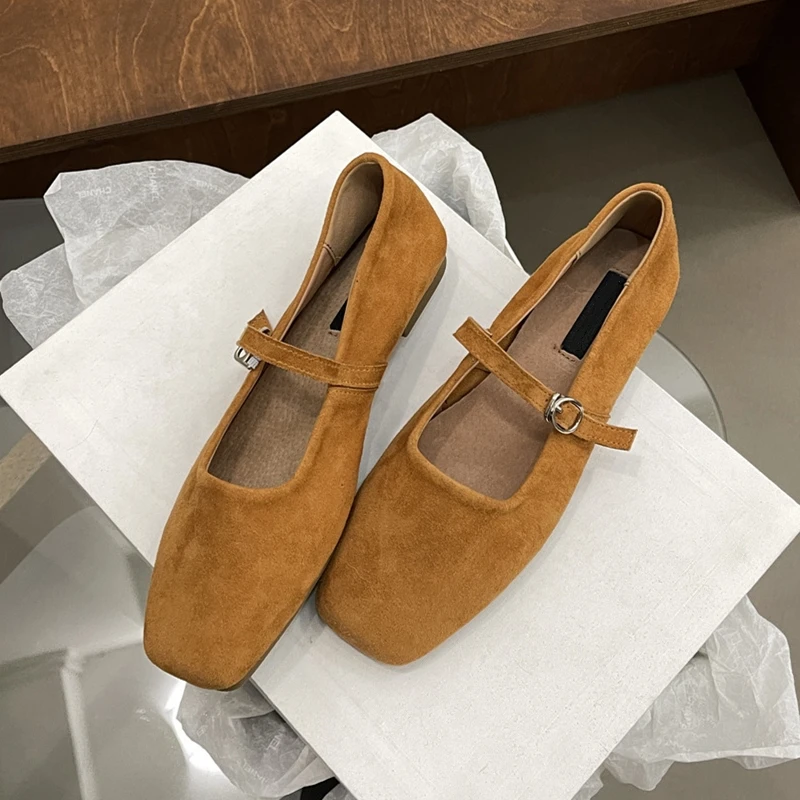 2025 new flat Mary Jane women's shoes spring square head non-slip female slippers large size soft dance bean shoes women