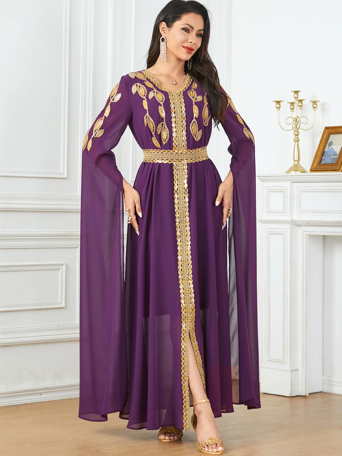 

Sequin Jalabiya Dubai Abaya Women Muslim Long Cape Sleeve Evening Dress Turkey Kaftan Eid Djellaba Marocain Caftan Party Gown