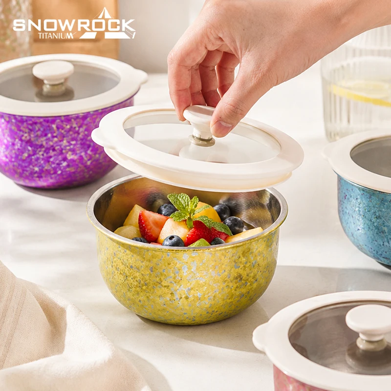 650ml Pure Titanium Food Storage Container Colorful Ice Flower Round Bowl Steamer Safe Bento Lunch Box Portable Picnic
