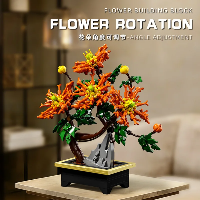 Building Blocks Potted Plants Bird of Paradise Plum Bossom Cotton Rose Chrysanthemum Flowers Bouque Girls Desk Decor Toys Gifts view 6