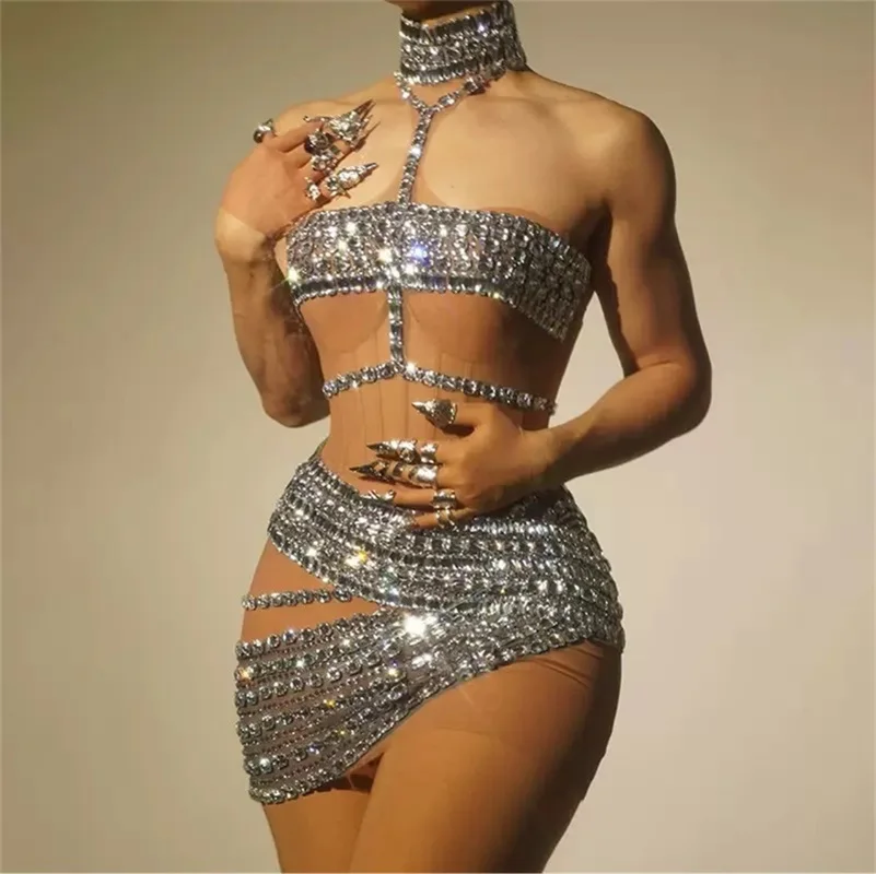 Cristaux de luxe femmes Robe de bal pierre Sexy pure formelle mariage soirée jupe gaine mince courte Mini Robe de soirée Robe