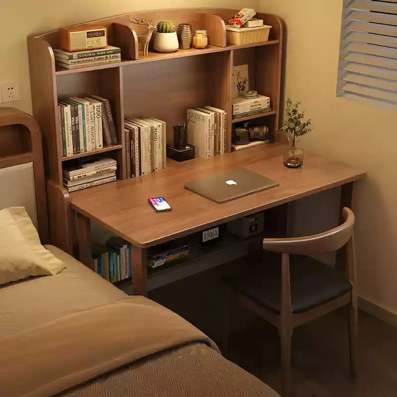 

Bookshelf, study table, solid wood, integrated, telescopic, bedroom, folding, small apartment, office