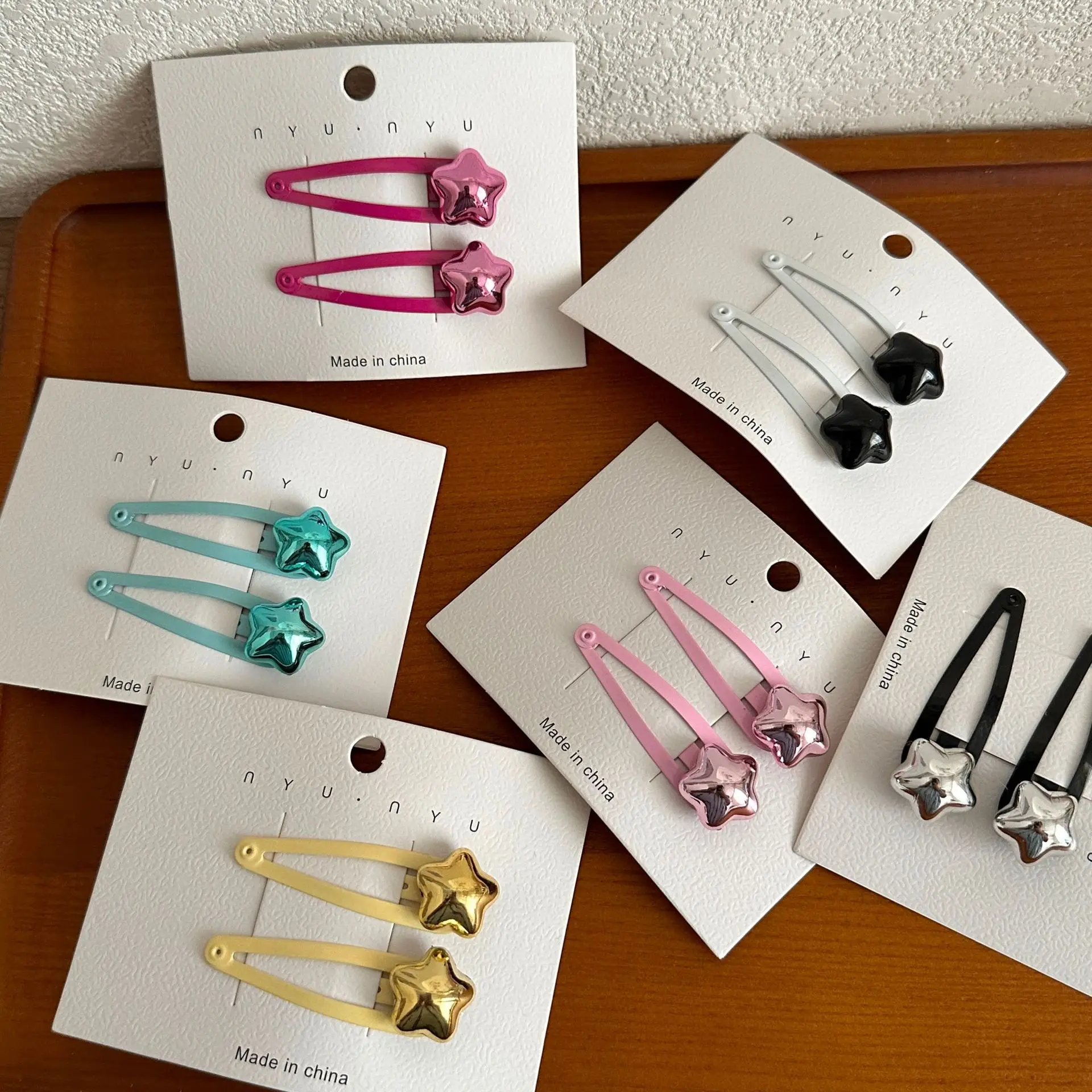 

Sweet Metallic Color Star Hair Clips Set - Cute Pentagram Non-Slip Hairpins for Kids Solid Color Barrettes for Bangs Fine Hair