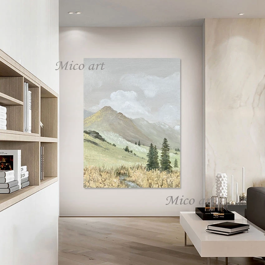 

Abstract Beautiful Mountains Scenery Wall Painting, Canvas Art, Stream Flows Oil Painting, Hand-painted, Unframed Picture