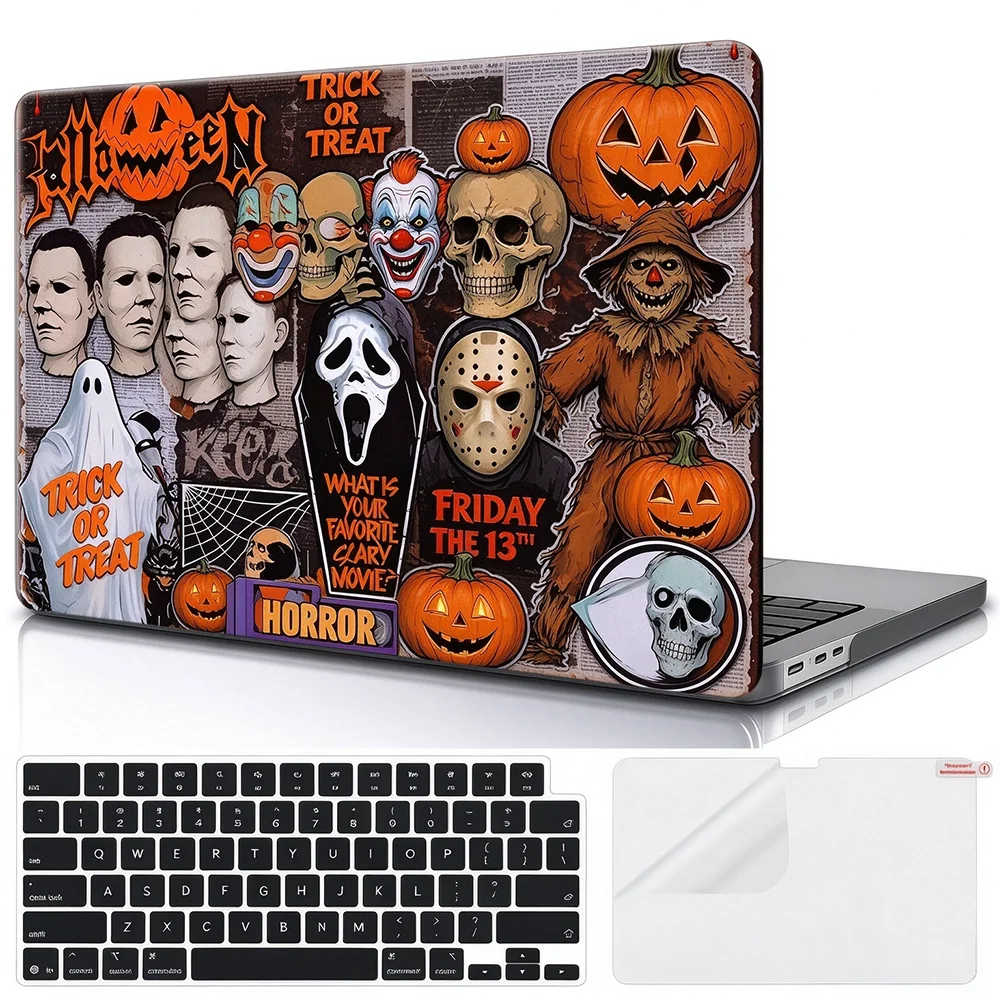 Retro Scary Halloween for MacBook Air 13 inch Case M5 M4 M3 M2 Pro 14/16 Neo case Novelty Premium Pattern Hardshell Laptop Case