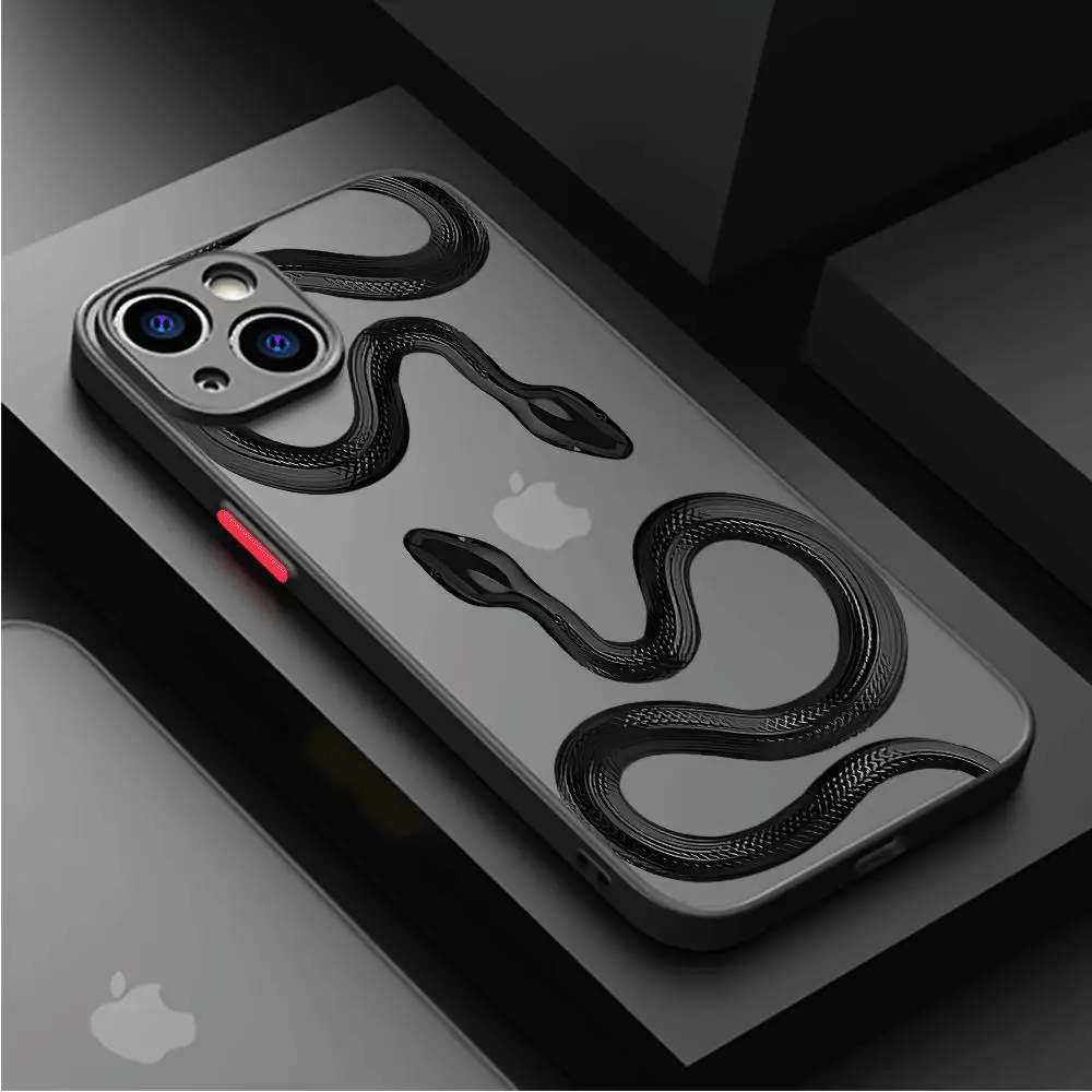 Black Snake Skull Blvck Phone Case for iPhone 13 Pro Max 15 7 8 Plus 11 Pro XS Max 14 Plus XR X 12 Mini Clear Cover