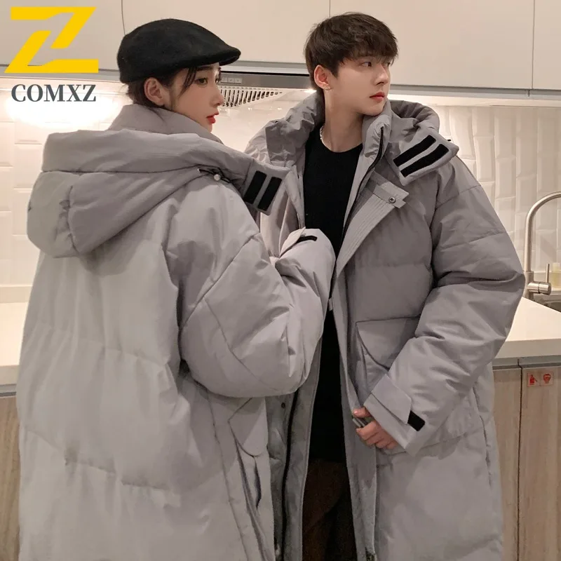 COMXZ Men's Cotton Padded Jacket 2025 Hong Kong Loose Long Thick Warm Street Padding Coat Traveling Cold-Resistant Padded Jacket