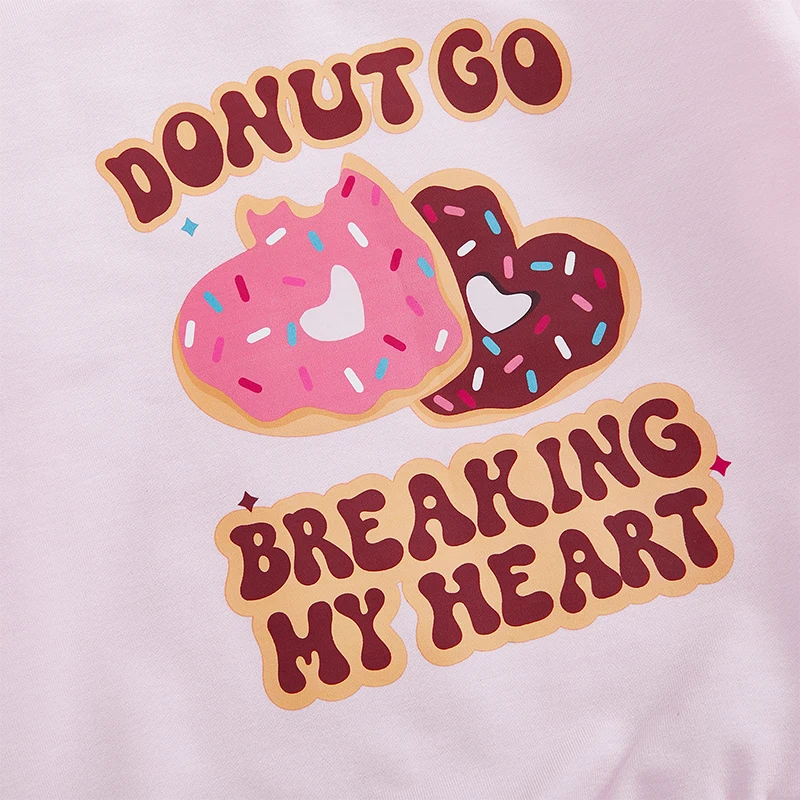 Toddler Girl Valentine s Day Sweatshirt Letter Donut Heart Print Long Sleeve Round Neck Pullover