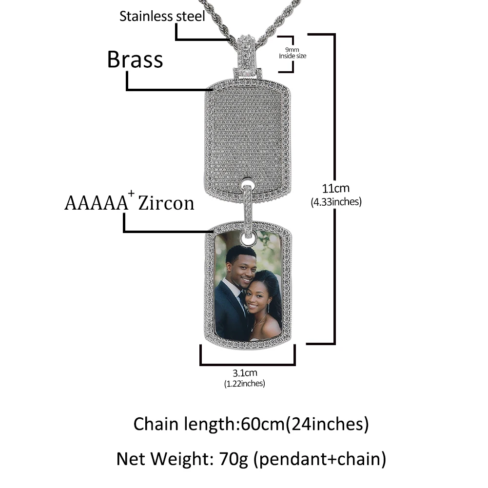 THE BLING KING New Custom Nameplate Photo Pendant Necklace Name Letters Engraved Memory Gift Iced Out HipHop Jewelry