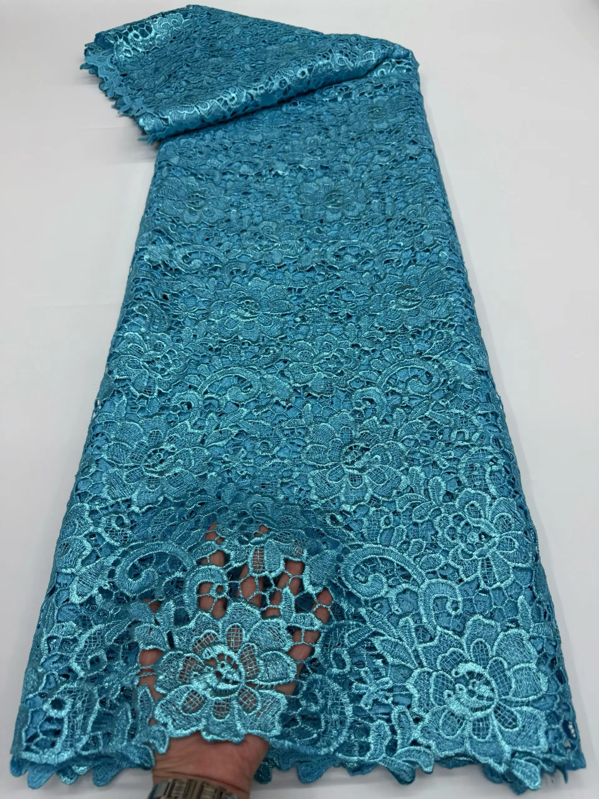 

New Arrival Teal Cord African Water Soluble Lace Fabric 2025 High Quality Nigerian Guipure Lace Fabric For Women Dress LR25155