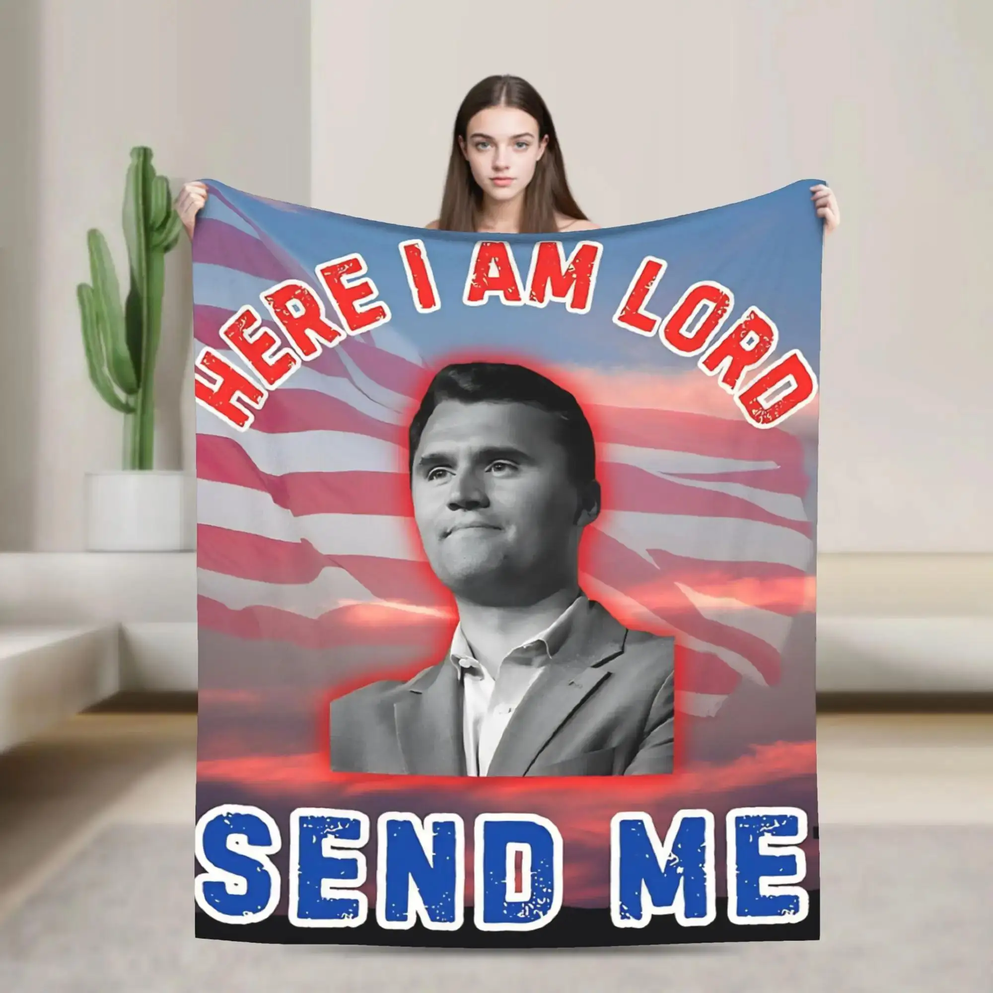 

Плед «Here I Am Lord Send Me Charlie Kirk» из супермягкого плюша для детей и взрослых, фланелевый плед для дивана, кресла, кровати