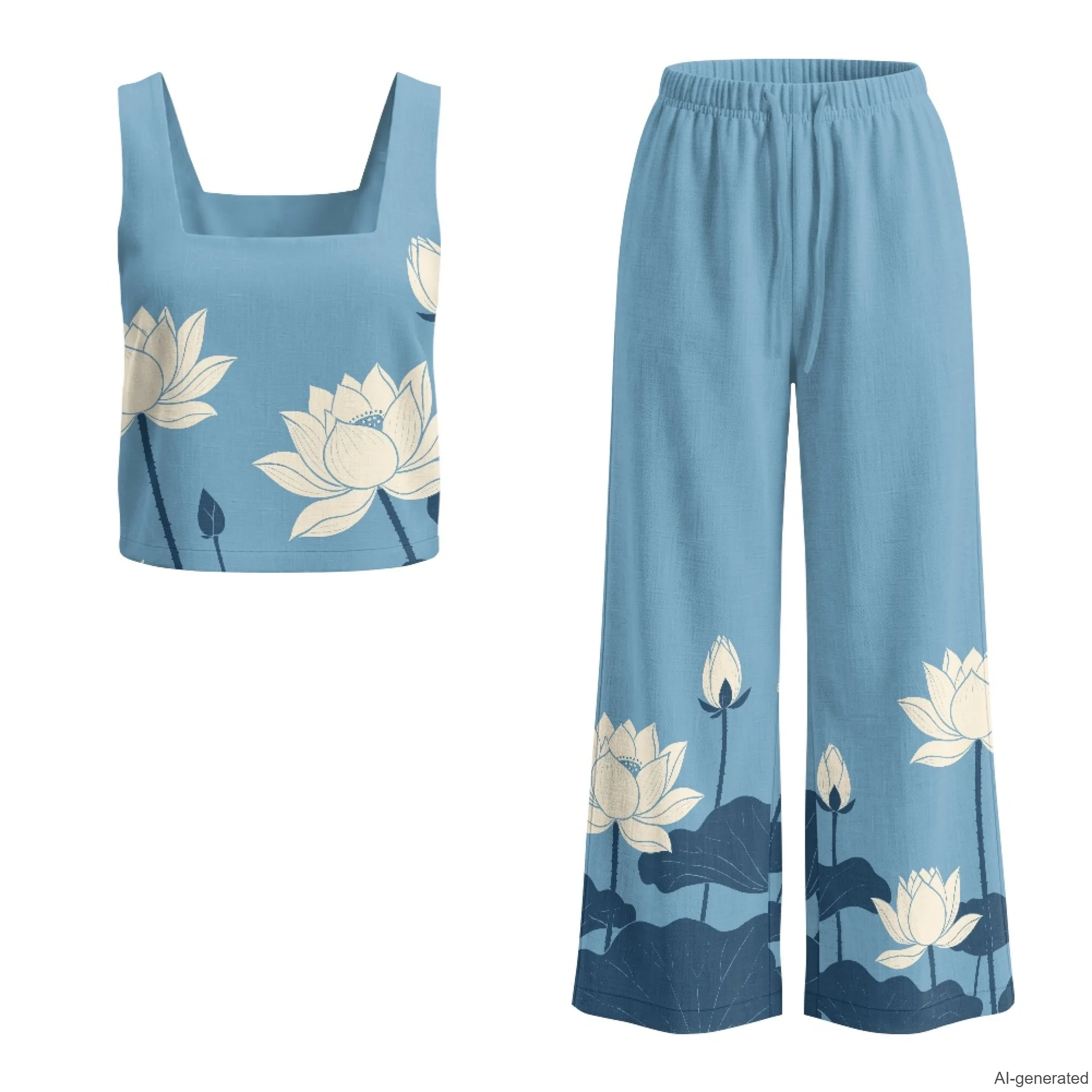 XIXIROMIDO Linen Woman Clothing Oversize Two-piece Tank Top and Wide Leg Trousers Set Casual Fashion Streetwear Ladies Outfit