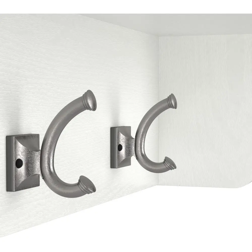 مقعد تخزين الأحذية وشجرة القاعة 40 وات من Bush Furniture Woodland مع أرفف بالرماد الأبيض وكوبيز وخطافات معطف للبهو، Mudroo #6