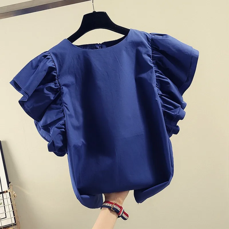 2024 fashion women summer cotton linen shirts ruffles short sleeve ladies tops office work wear elegant shirts roupa feminina