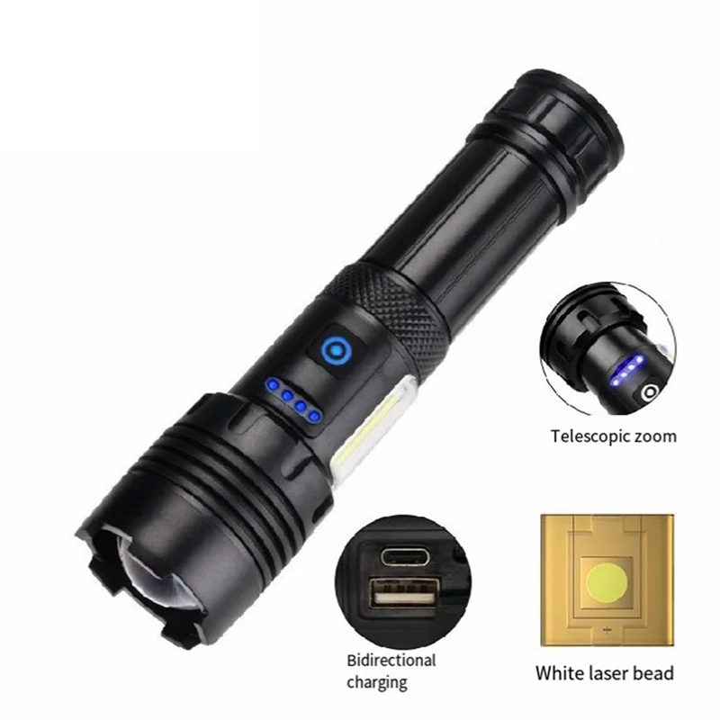 

B72A Strong Light Flashlight White Flashlight Strong Light COB Side Light USB Charging Zoom Multi-Function Super Bright