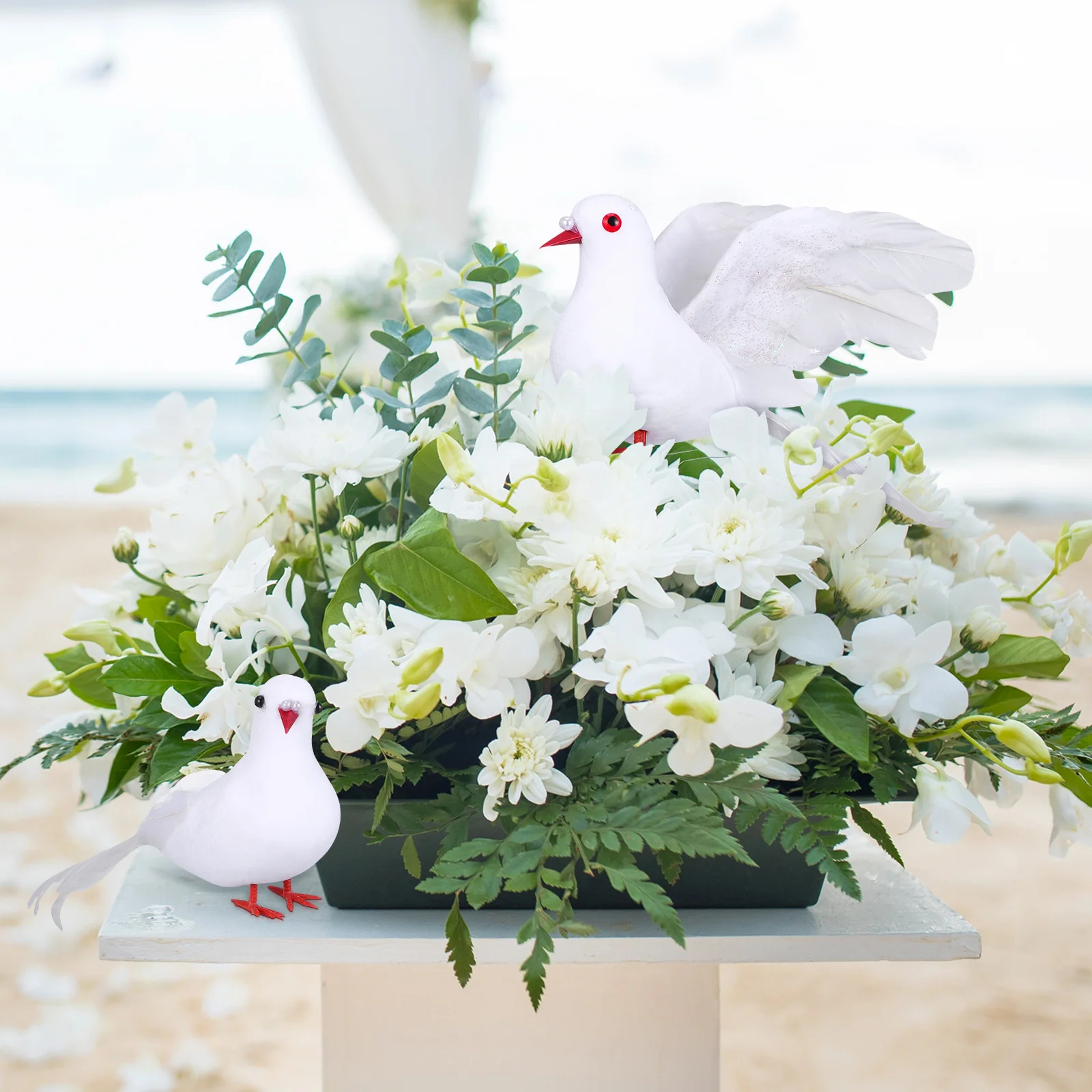 

2 pcs White Artificial Feature Bird For Wedding Home Decoration Peace Pigeon Landscape Craft Display Gift