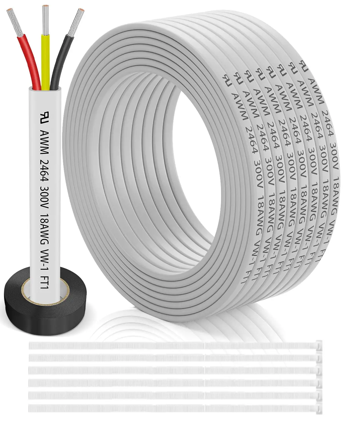 18 Gauge Wire 3 Conductor Electrical Wire 30FT, 18 AWG Flat 3 Wire Cable Tinned Copper Flexible Stranded 18/3 Cord for