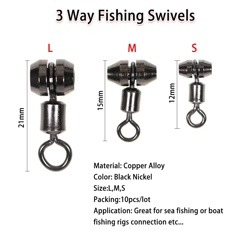 LIONRIVER 3 Way Bearing Swivels  Heavy Duty Cross Line Rolling Swivels Freshwater Saltwater Fishing Rigs Connector Accessories