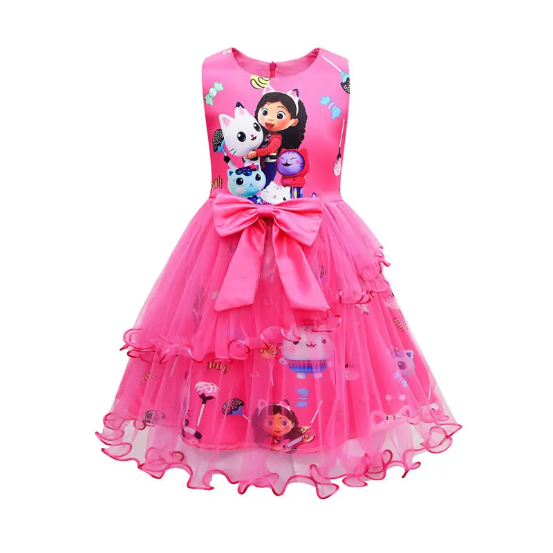 Gabbys Dollhouse Costume For Baby Girl Lace Dress Fashion Kid Up Bow Print Princess Frock Children Tunic Clothes