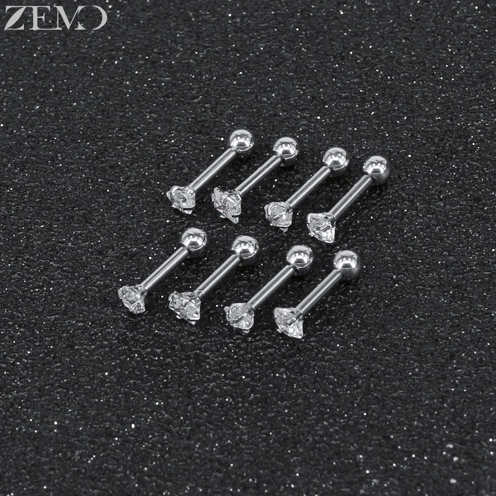 ZEMO 4pairs/lot Stainless Steel 3/4/5/6/7/8mm Ear Studs Colorful Round Heart CZ Crtstal Stud Earrings 16G Tragus Helix Piercing