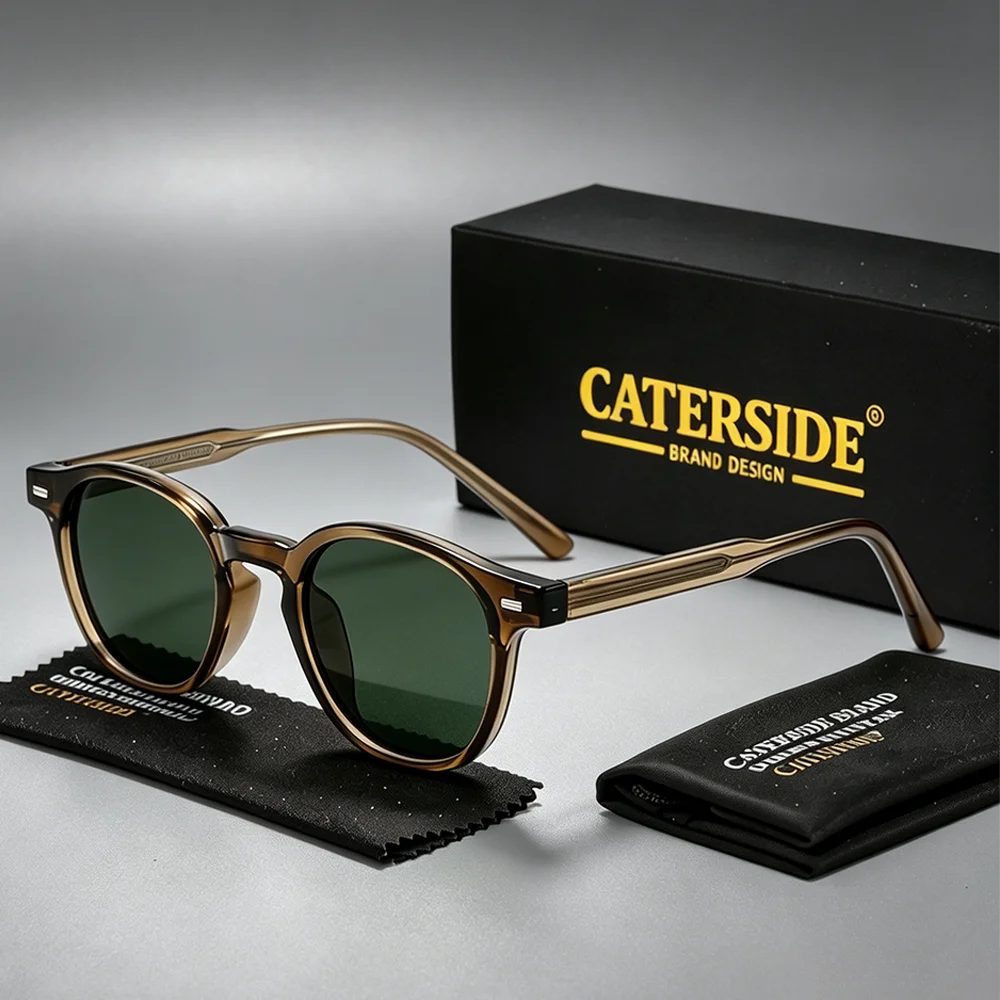CATERSIDE Vintage Herren-Sonnenbrille mit polarisierten Gläsern, hochwertiger Tr-90-Rundrahmen, dekorative Damenbrille für Outdoor-Fahrten und Reisen – Detail 2