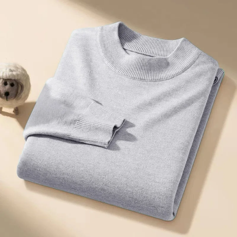 

Men's Sweater Casual Mock Neck Slim Fit Solid Color High Elastic Knitted Pullovers Basic Style Classic Male Warm Knitwear