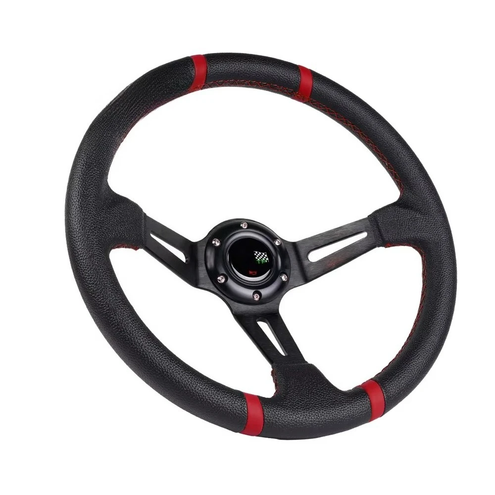 

14-дюймовый кожаный гоночный руль из ПВХ JDM, универсальный спортивный руль для дрифта