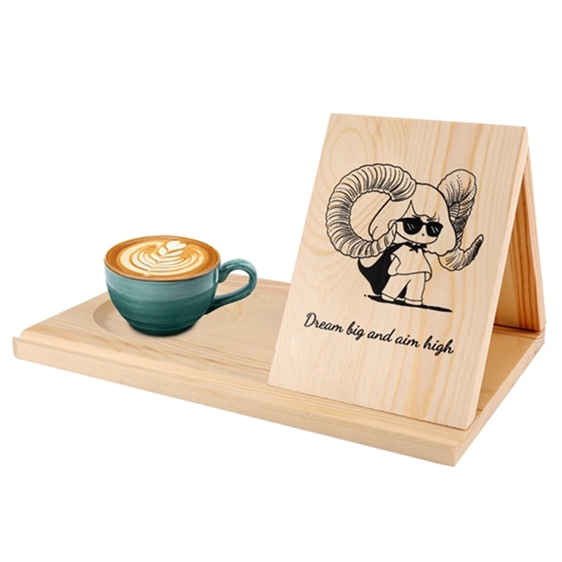 Wooden Reading Stand Removable Triangle Book Stand With Cup Holder Multifunctional Recipe Shelf For Desktop Cartoon Girl