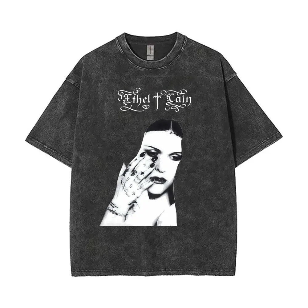 

Washed‌ Vintage Singer Ethel Cain Face Graphic T-shirt Preacher's Daughter T-shirts Men Women Retro Gothic Oversized T Shirts