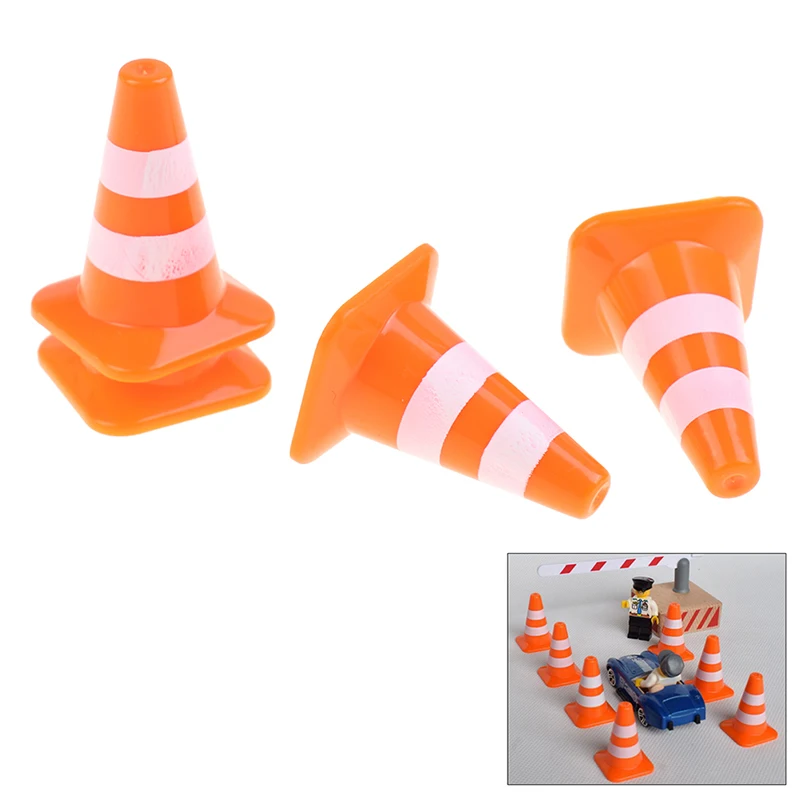 7Pcs Mini Plastic Traffic Road Cones Toys Training Roadblock Signs Children Educational Toy DIY Doll House Decor