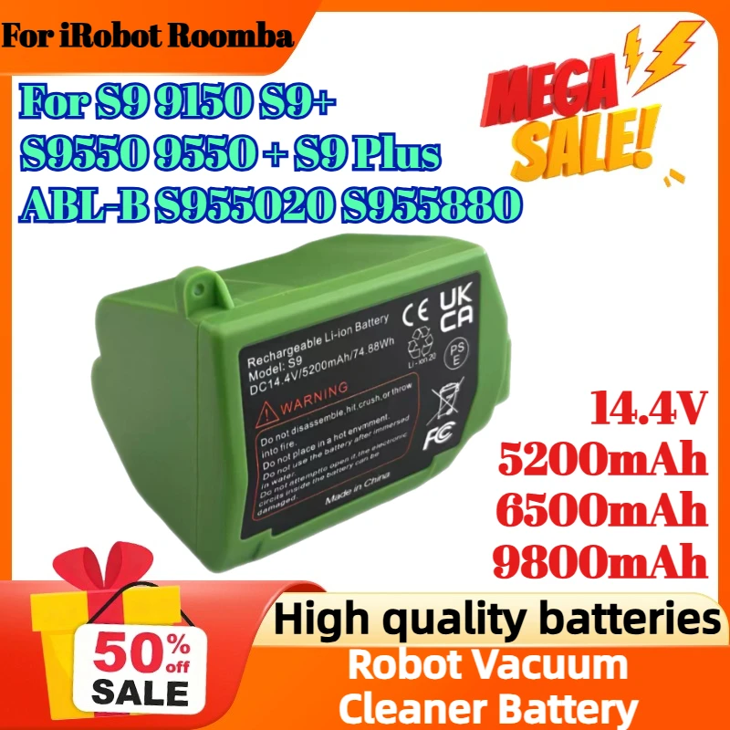 

Аккумулятор 14.4V 5200mAh 6500mAh 9800mAh для робота-пылесоса iRobot Roomba S9 9150 S9+ S9550 9550+ S9 Plus ABL-B S955020 S955880