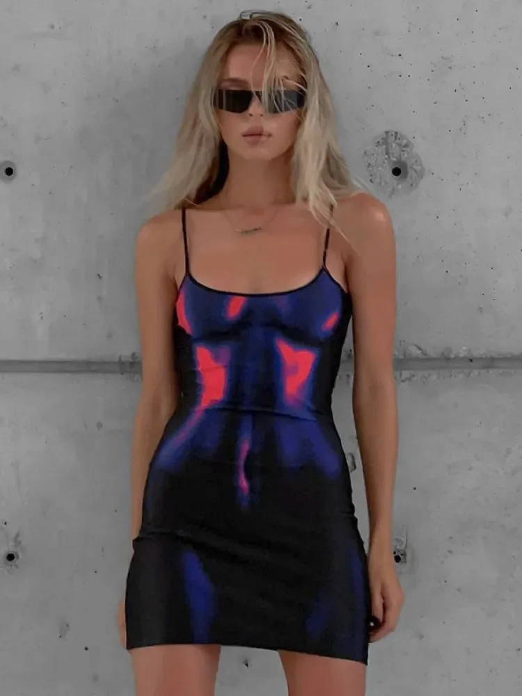 

Tie-dye Summer Dress For Women Streetwear Spaghetti Strap One Piece Lady Outfit Sleeveless Vestidos De Mujer Slimfit Y2k Clothes